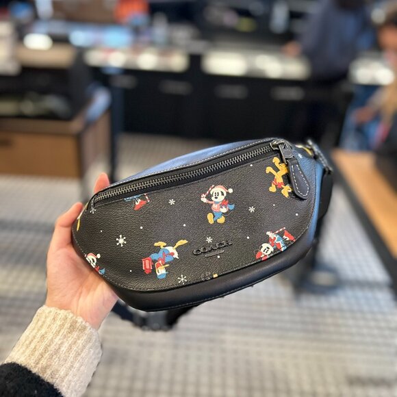 Coach CL964 Disney X Coach Warren Mini Belt Bag With Holiday Print IN Black Mult - Picture 1 of 6